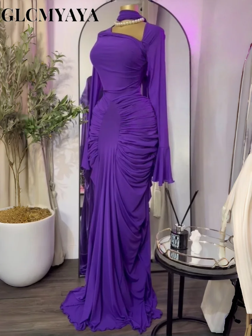 فستان GLCMYAYA للسيدات بأكمام مضيئة وكشكشة مكدسة من الجانب ميدي حورية البحر فستان ماكسي 2026 لعطلات أعياد الميلاد فساتين عصرية #6