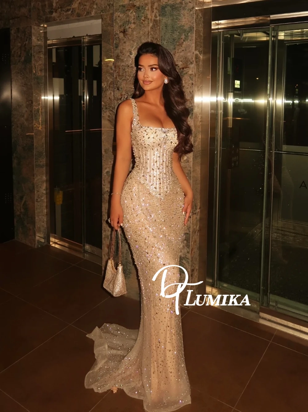 

Sexy Bodycon Glitter Prom Dress Square Neck Corset Sleeveless Formal Delicate Evening Gown For Special Occasions Customized