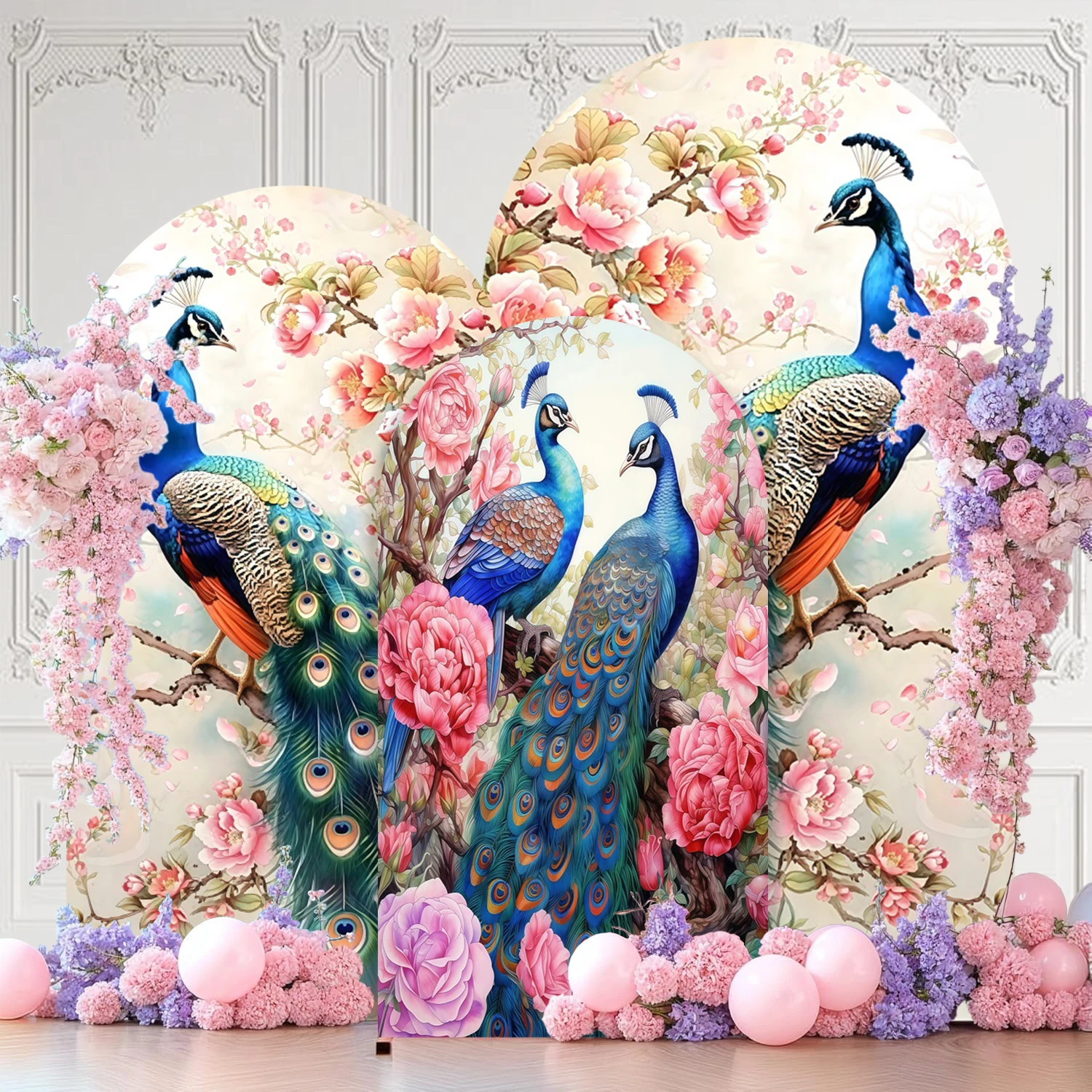 Yeele Peacock Arch Cover Backdrop Colorful Flowers Baby Shower Birthday Wedding Event Party Elastic Covers for Decorative Arches