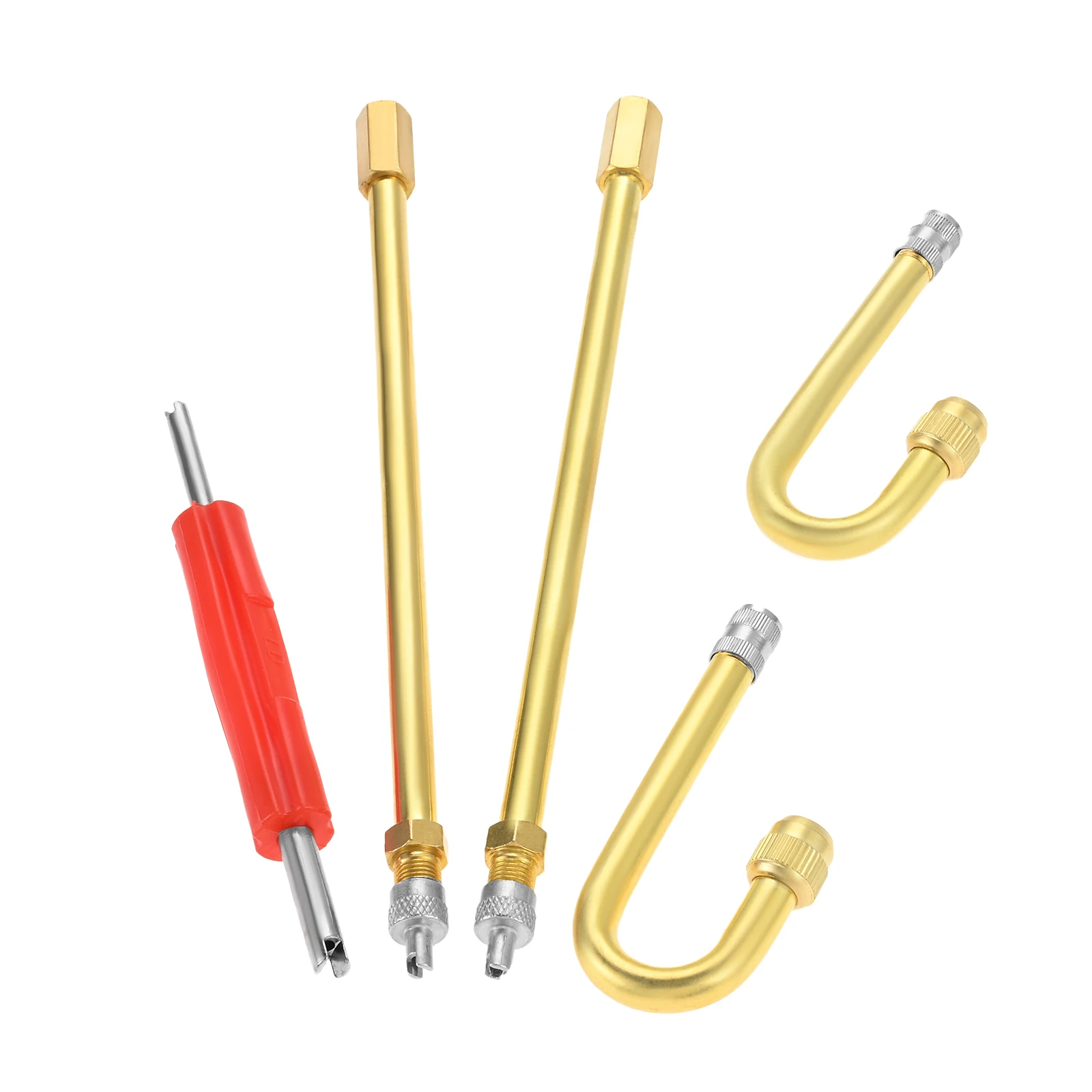 

4Pcs Metal Valve Stem Extension 2 180° Elbows & 2 Straight Heads 7"/180mm Tire Nozzle Extension Rod For Cars Trucks Motorcycles