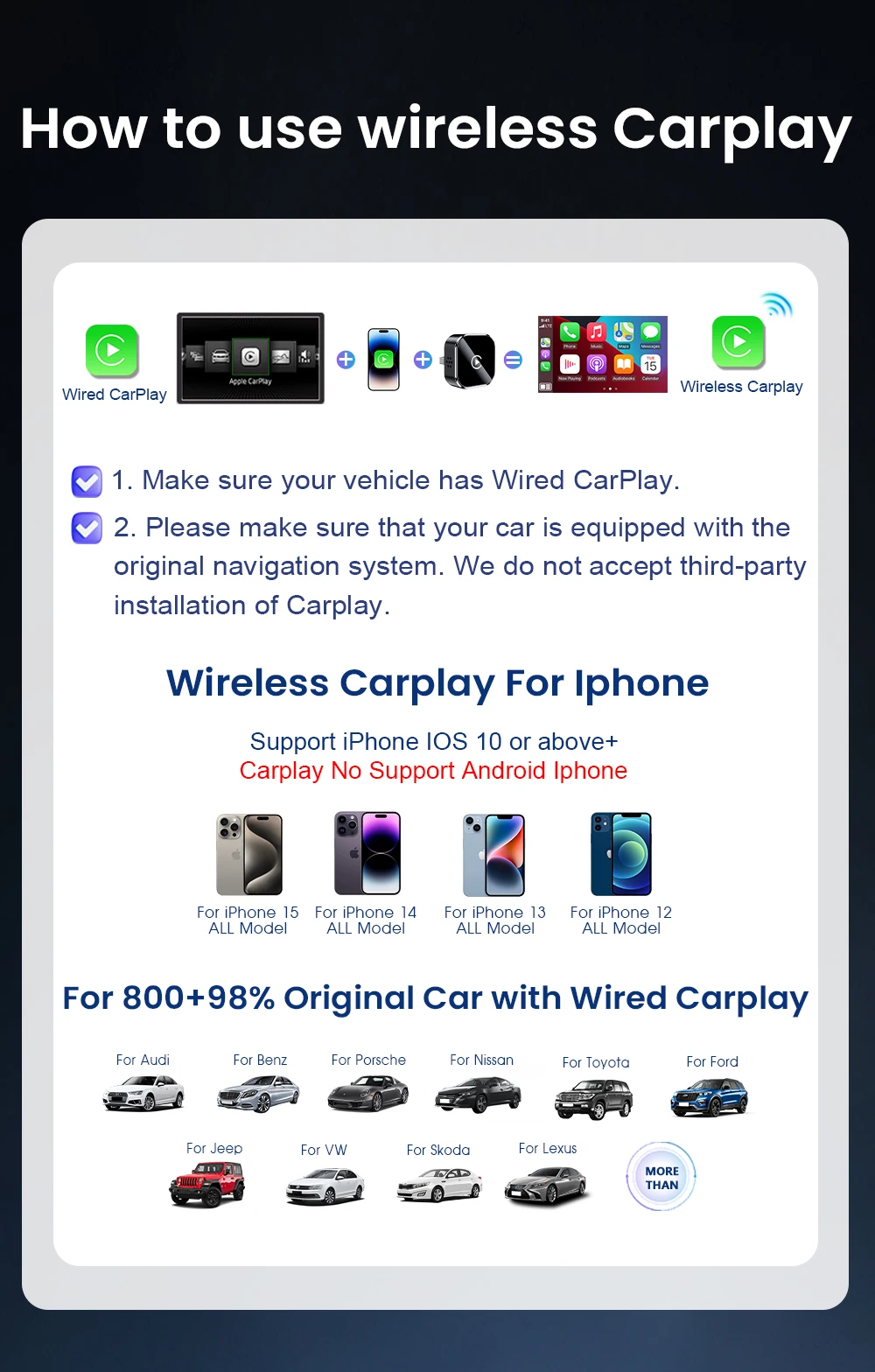 2-in-1 Kabelgebundenes zu Kabelloses CarPlay Android Auto AI Smart Box Plug-and-Play 5GHz WLAN für Fahrzeuge mit kabelgebundenem CarPlay-Intelligentesystem – Detail 5