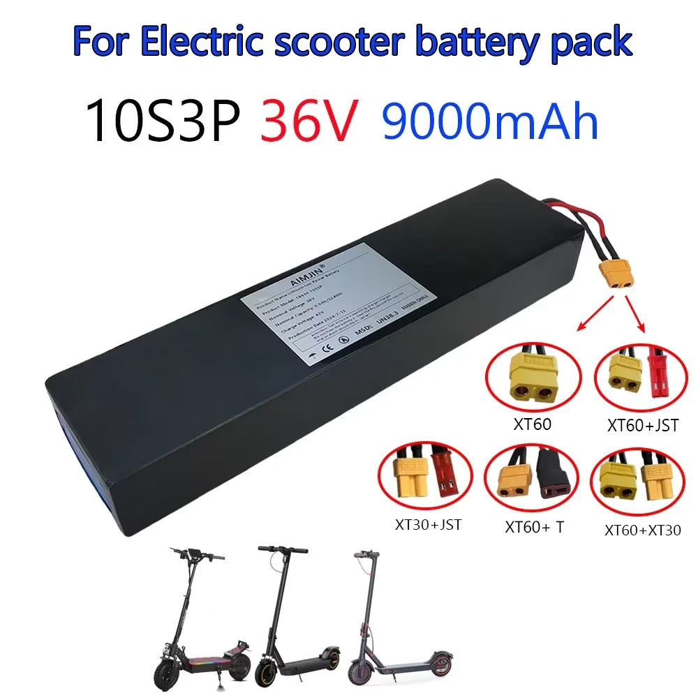 

9000mAh 18650 rechargeable lithium-ion battery 10S3P 36V 500W built-in BMS Suitable for KUGOO S1, S2, S3 Electric Scooters