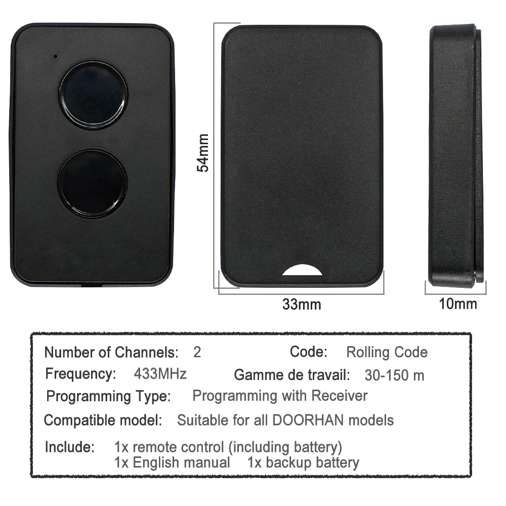 DOORHAN TRANSMITTER 2/4PRO 433MHz Remote Control For Garage Door Rolling code Included Battery Handheld Transmitter