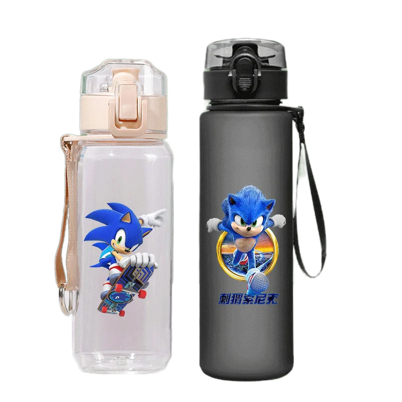 530/560ML Anime Cartoon Sonic The Hedgehog Water Bottle with Time Marker Portable Reusable Plastic Cups Summer Water Cup