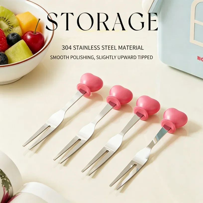 Fruit Forks Dessert Forks 6PCS Sets 304 Cutlery Organizer  Dental Floss and Toothpick Holder for Christmas Birthday Gift