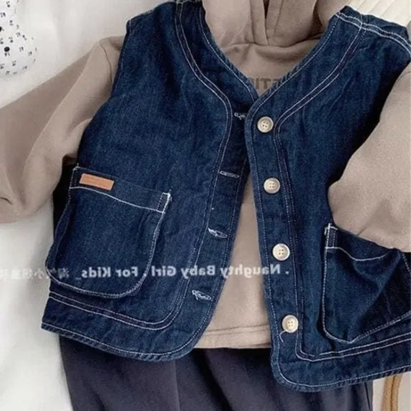 Children Clothing Winter&Autumn New Kid Vest Denim Waist Coat for Newborn Baby Sleeveless Jackets Outwear for Toddler Girls&Boys