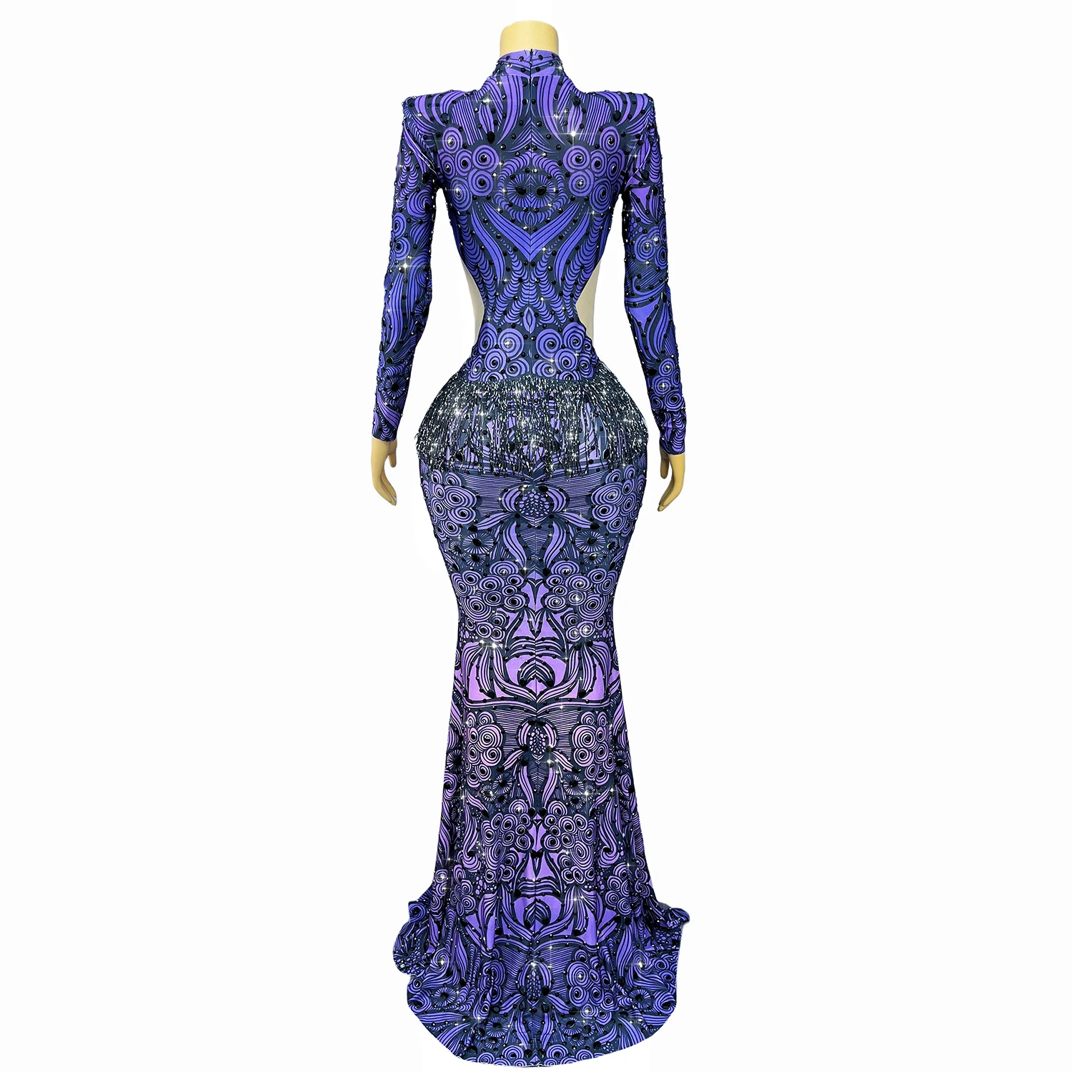 Elegant temperament waist hollow repair and floor length dress Halloween party witch costume dance dress formal evening dress