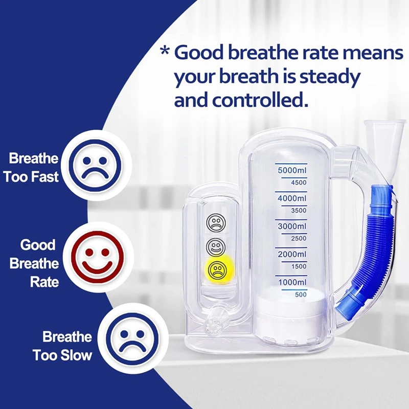 1 Piece Breathing Exercise Device For Lungs Transparent Plastic For Adults-5000Ml Volume Measurement With Flow Rate Indicator