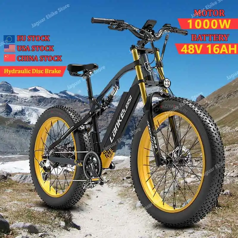 

Full suspension Electric Bike Off-road Electric Bicycle 1000W High-speed motor 48V 20Ah 26*4.0 inch Fat Tire Mountain Snow Ebike