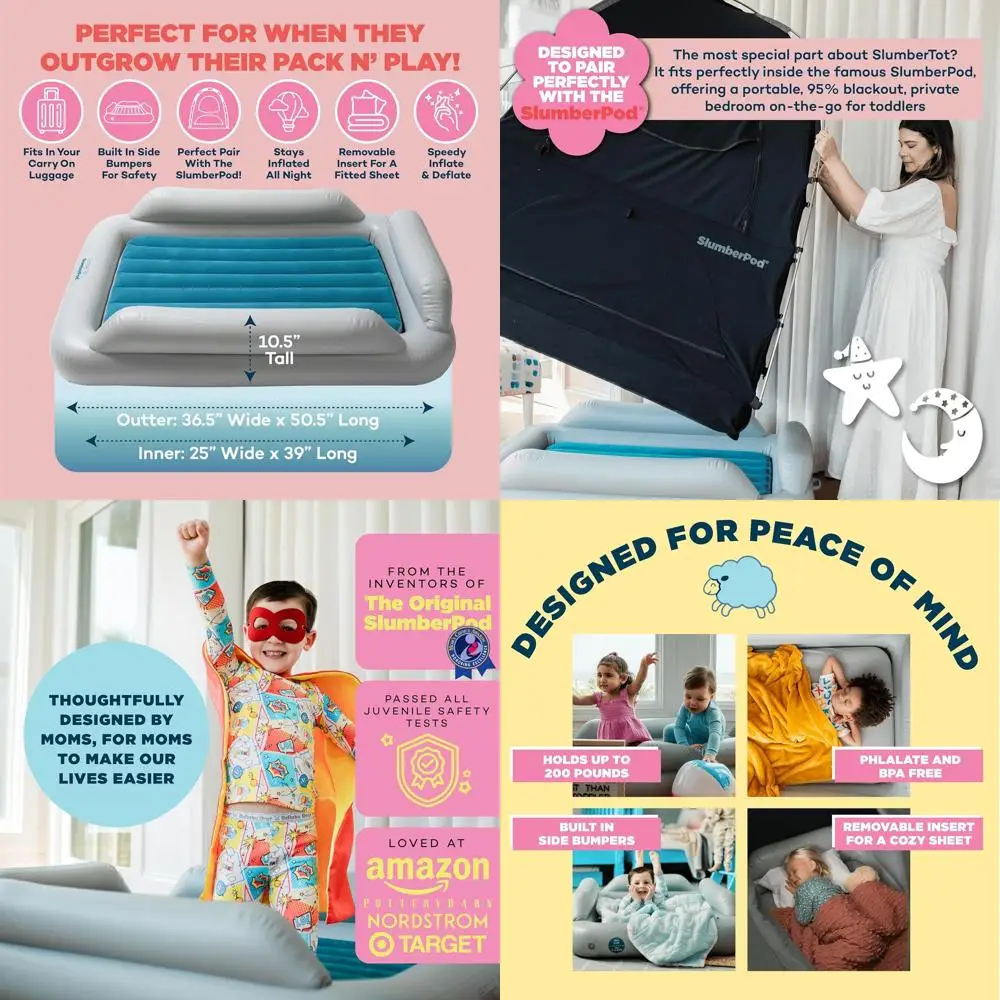 

Портативный надувной матрас для малышей: надувная дорожная кровать с защитными бамперами и электрическим насосом