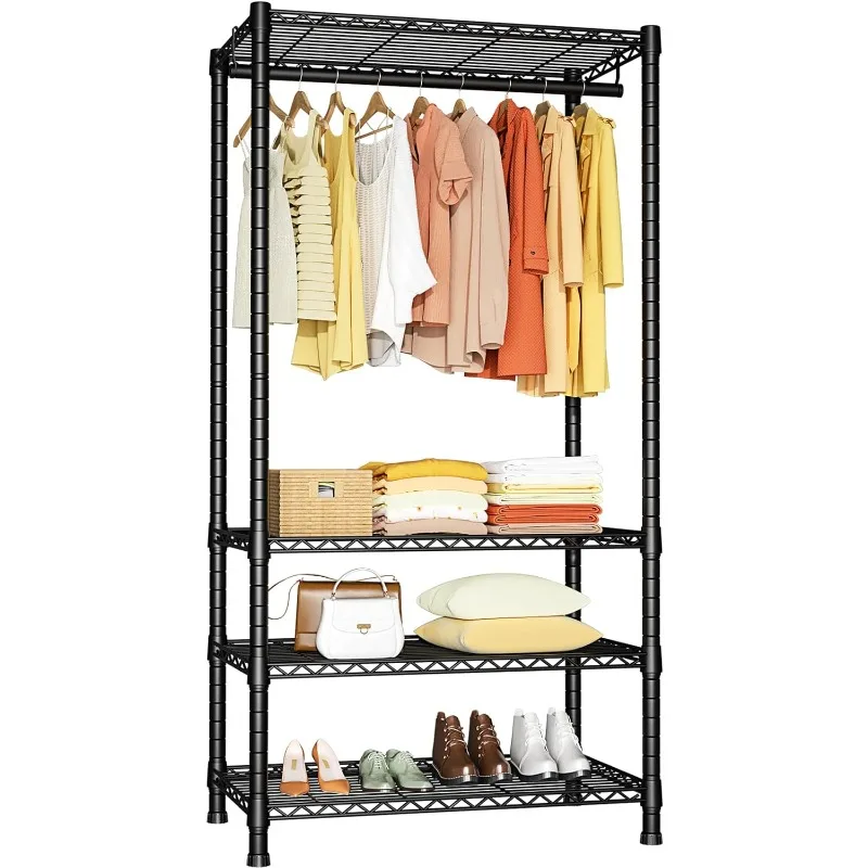 

H2 Heavy Duty Clothes Rack, Freestanding 4 Tiers Garment Rack for Hanging Clothes with Shelves and Hangers, Closet Organizers