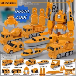 Magnetic Transform Engineering Car Assembled Toys DIY Kids Assembly Engineering Vehicle Detachable Assembly Robot Collection Toy