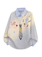 Japan Kawaii Cartoon Sweatshirt Women Fake Two Loose Sweet Preppy Style Print Pullover Vintage Long Sleeve Patchwork Cute Tops