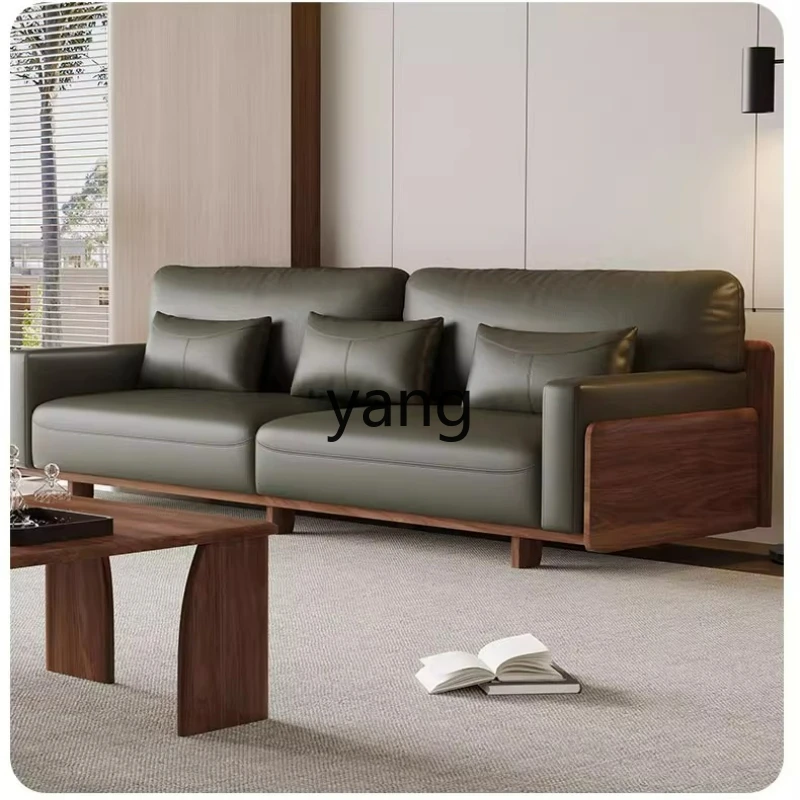 LTT solid wood sofa modern simple Nordic living room high-end straight leather combination furniture