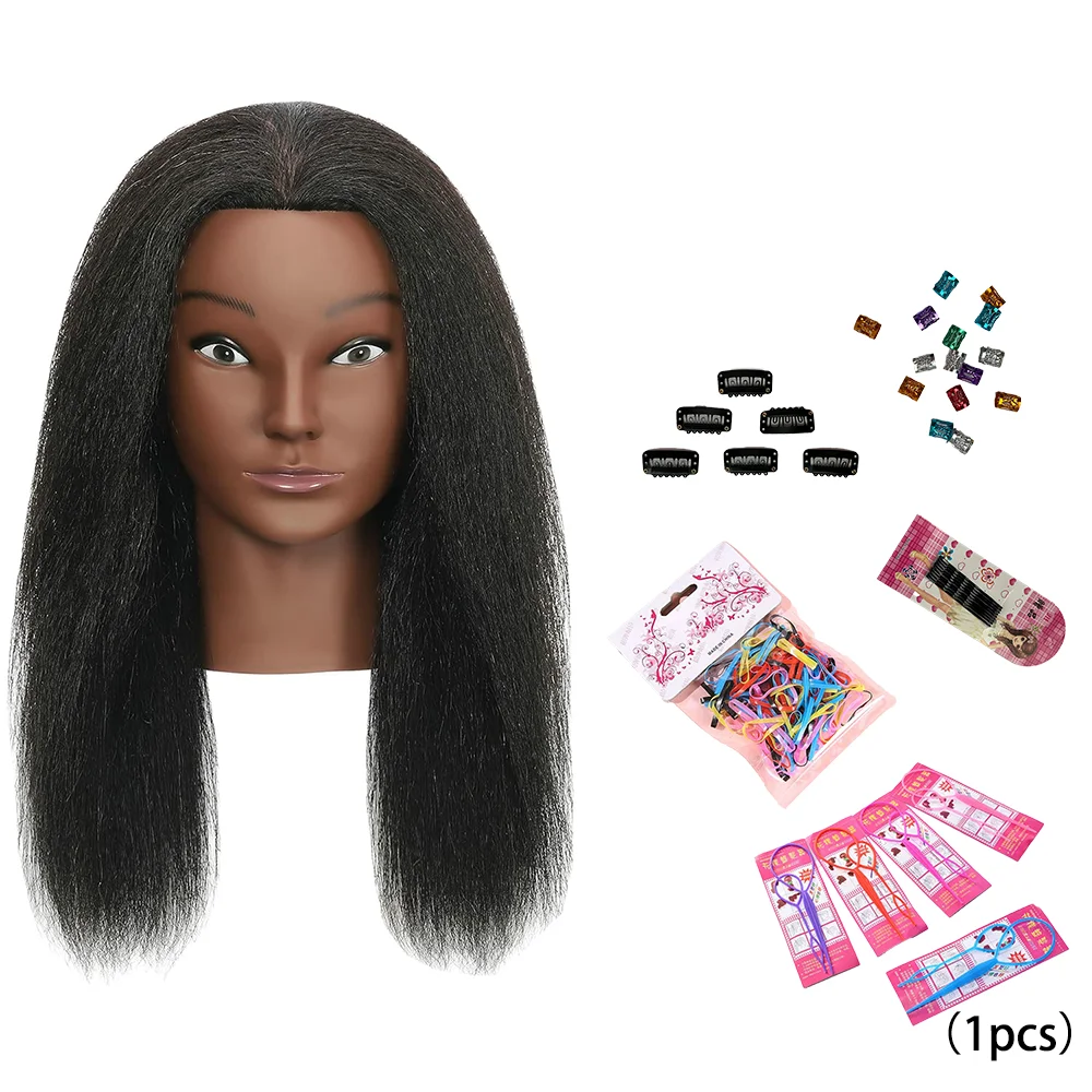 Testa di manichino 100% capelli veri per cosmetologia manichino testa di bambola da 14 pollici parrucchiere parrucchiere pratica di allenamento Headdoll