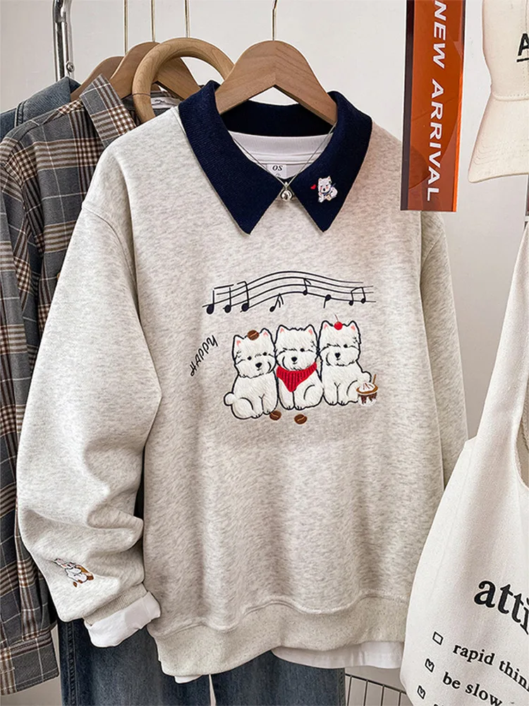 

Женская толстовка с вышивкой, осенне-зимняя, свободного кроя, утепленная, из флиса, маленького размера, в университетском стиле, с цветными вставками