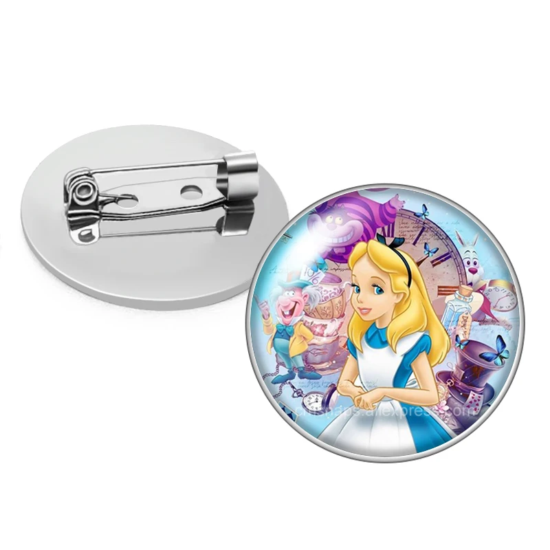 Alice in Wonderland Cheshire Cat poker Queen Photo Glass cabochon Brooch pinback button Bag Clothes Denim Jeans Lapel Pin Badge view 3
