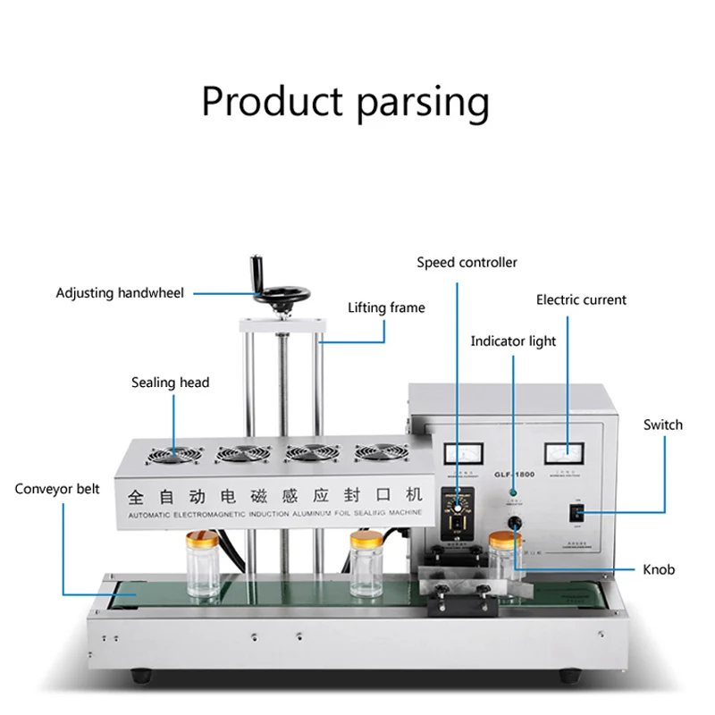 Ciągła folia aluminium indukcyjne elektromagnetyczna otwieracz butelek plastikowa saszetka polietylenowa zgrzewarka maszyna uszczelniająca 25-70mm