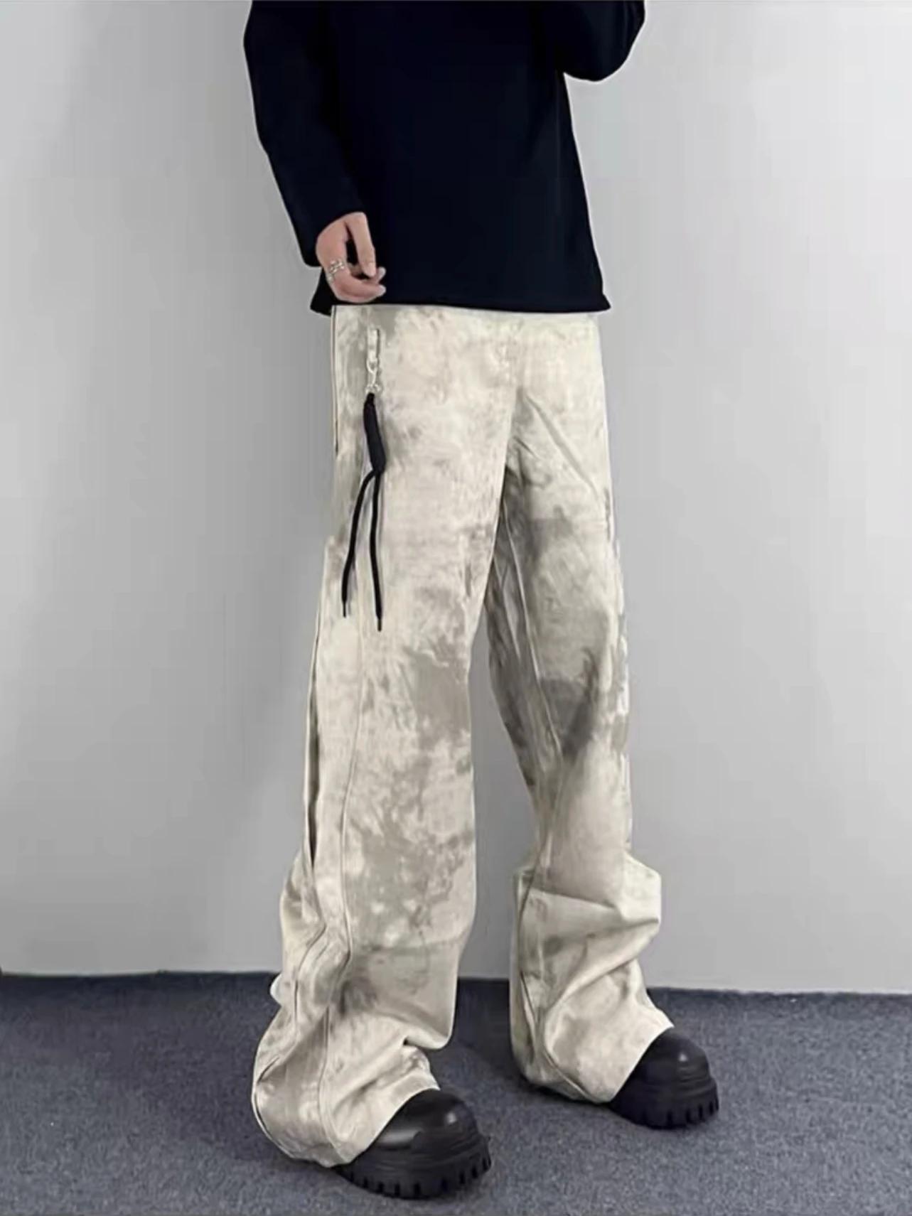 

Retro American Stone ey Loose Fit Casual Pants ex Trendy Brand Wide Leg Straight Loose Camouflage Workwear Long Trousers