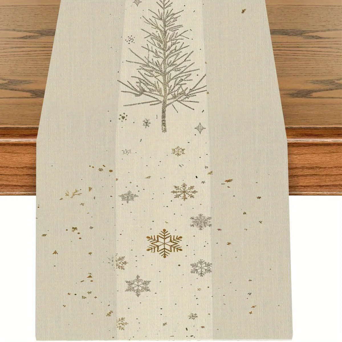 Christmas Silver Tree Snowflake Table Runner 2D Printed Beige for Holiday Dining Table Decor Adding Elegant Festive to Christmas