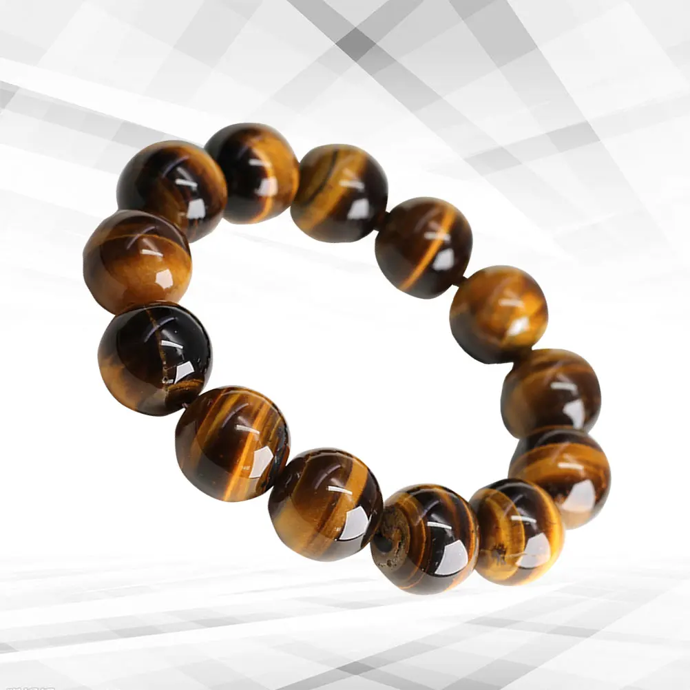 

14Mm Yellow Stone Bracelet Natural Beads Handmade Durable Gemstone Chain Elegant Wear Party Banquet Gift For Women Men