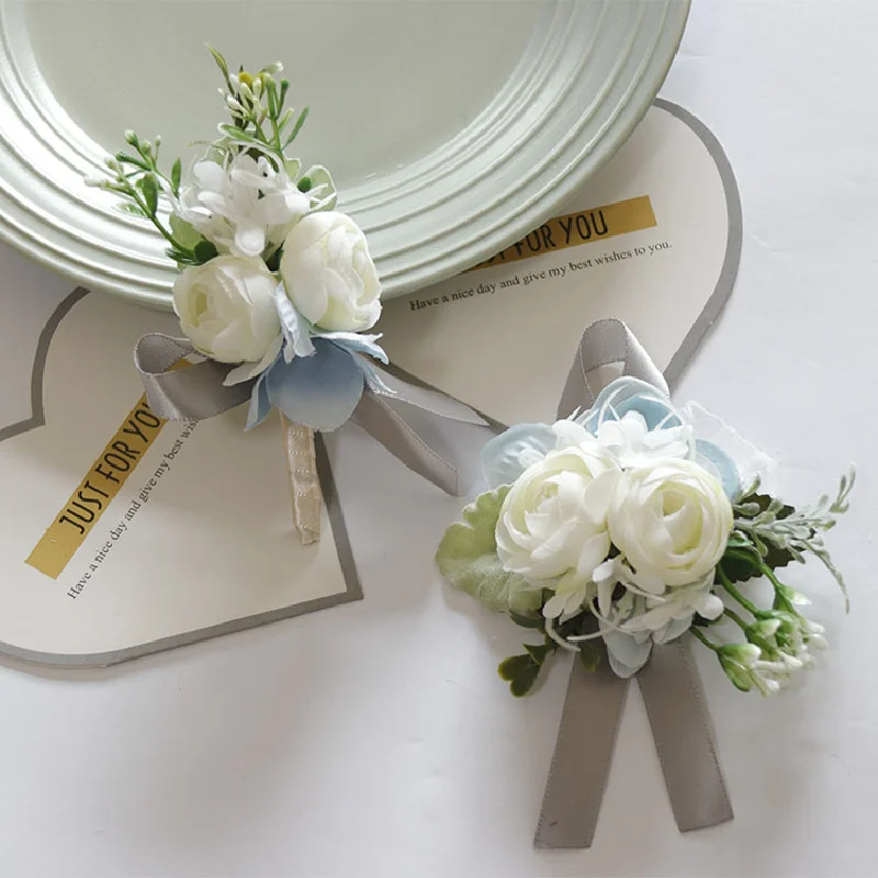 Boutonniere e corpetto da polso stile occidentale foresta ospiti banchetto festa forniture per matrimoni fresco bianco blu 121