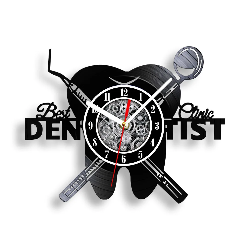 Dental Vinyl Music Album Longplay Record Clock Dental Office Wall Decor Handicraft Art Retro Wall Clock Hygienist Dentist Gift