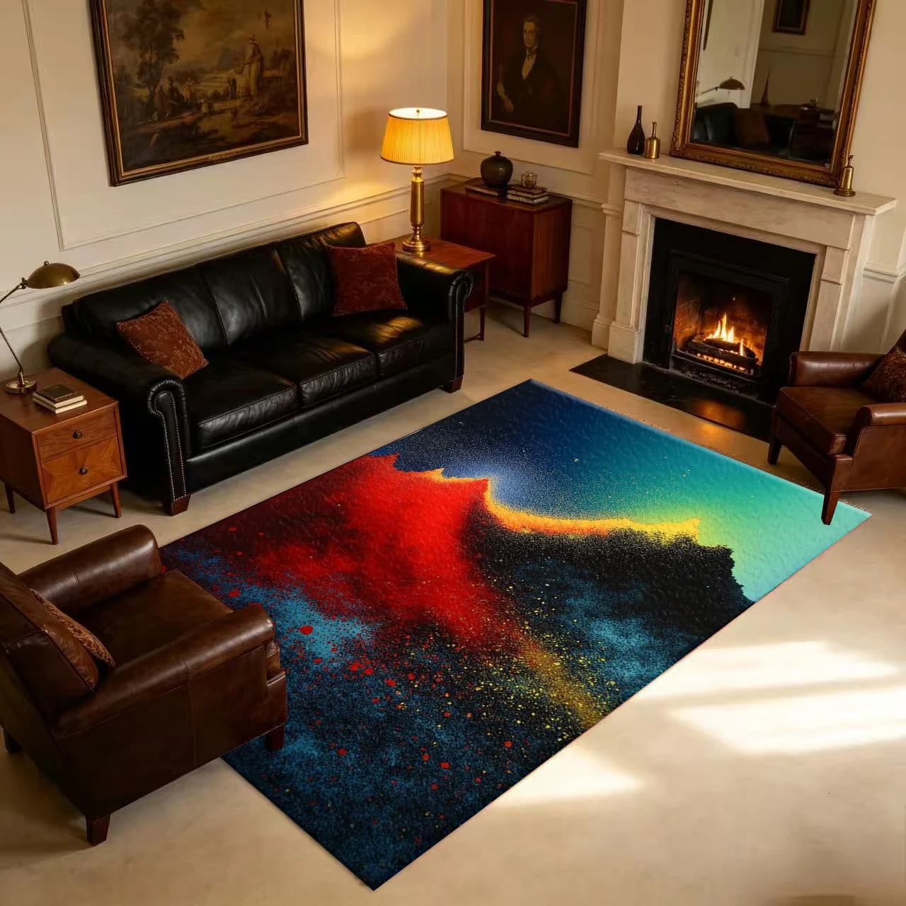 Red Blue Yellow Splatter Abstract Particle Carpet Flooring Anti-Slip Modern Art Texture Floor Rug For Living Room Studio Home Decoration