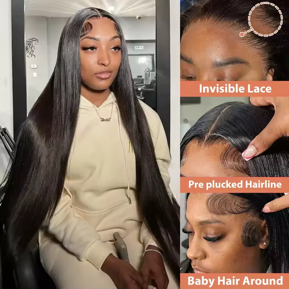 30Inch Bone Straight Human Hair Wigs 13x6 Straight Lace Front Human Hair Wigs 250Density 360Full Lace Brazilian Human Hair Wigs image 4