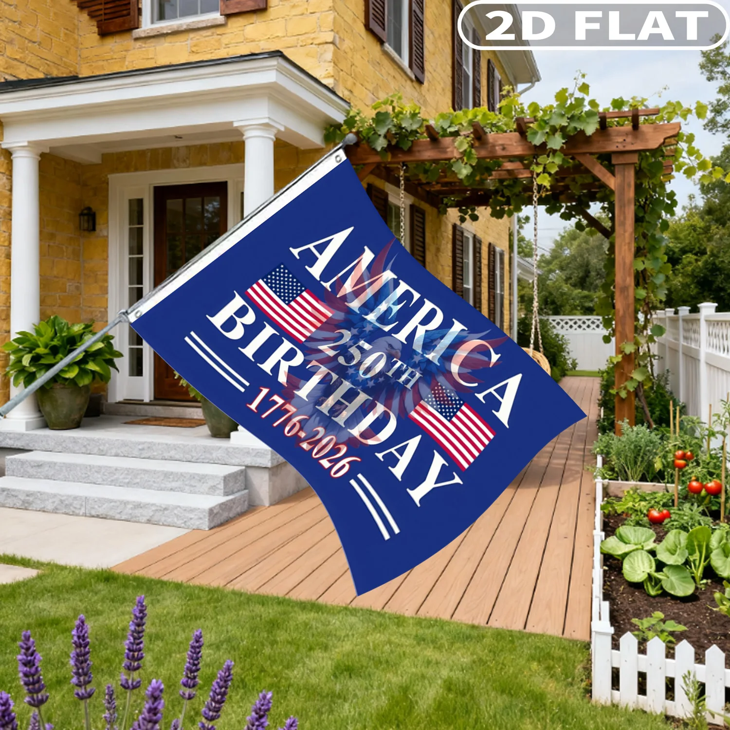 

1pc 2D FLAT American 250th Birthday Party Banner, 250 Years USA 1776 2026 Flag, Polyester Patriotic Flag Banner, Vibrant Colors