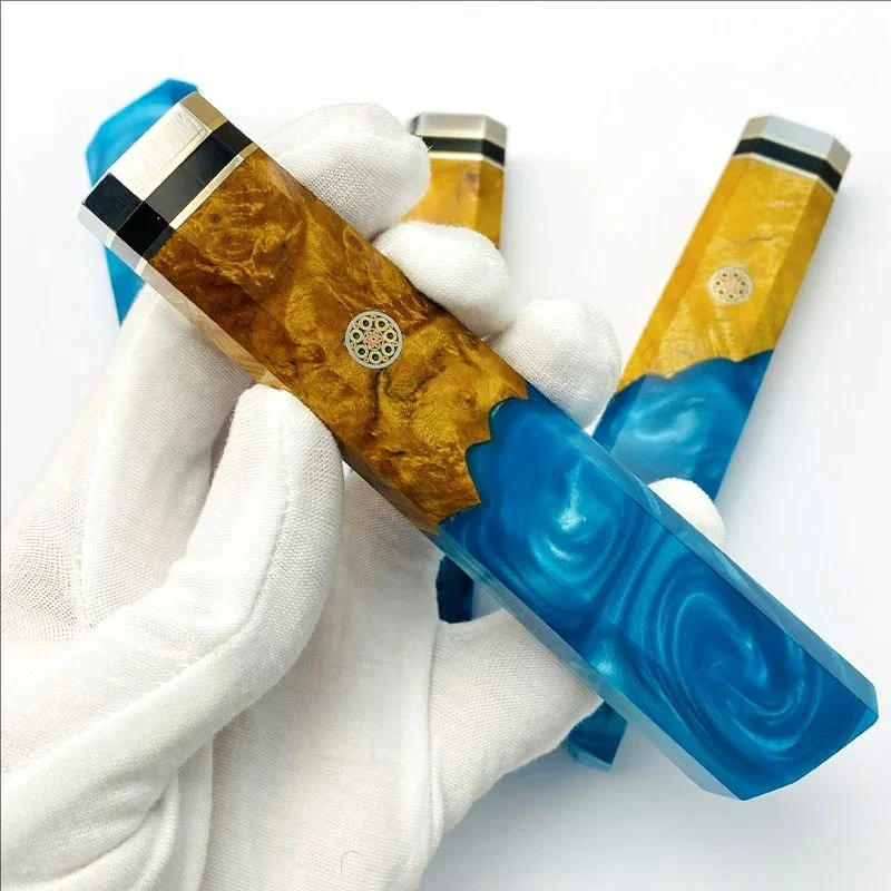 

Resin Blue Octagonal Japanese Knife Handle Kitchen Chef Fish Raw Slicing Damascus Santoku Knife Handle Professional DIY Part