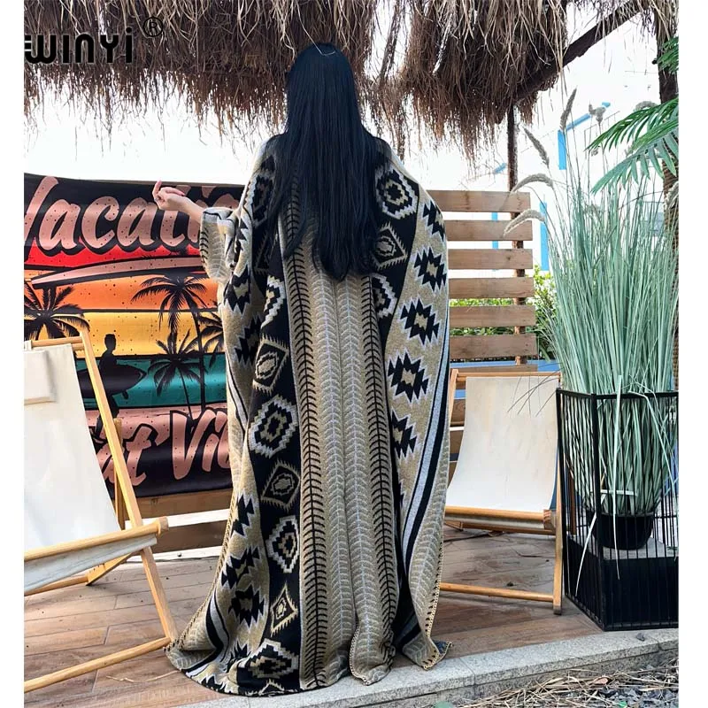 WINYI new Africa printed Winter cardigan woman kimono Fashion party dress Thick Warm Female abaya winter outfits for women coat