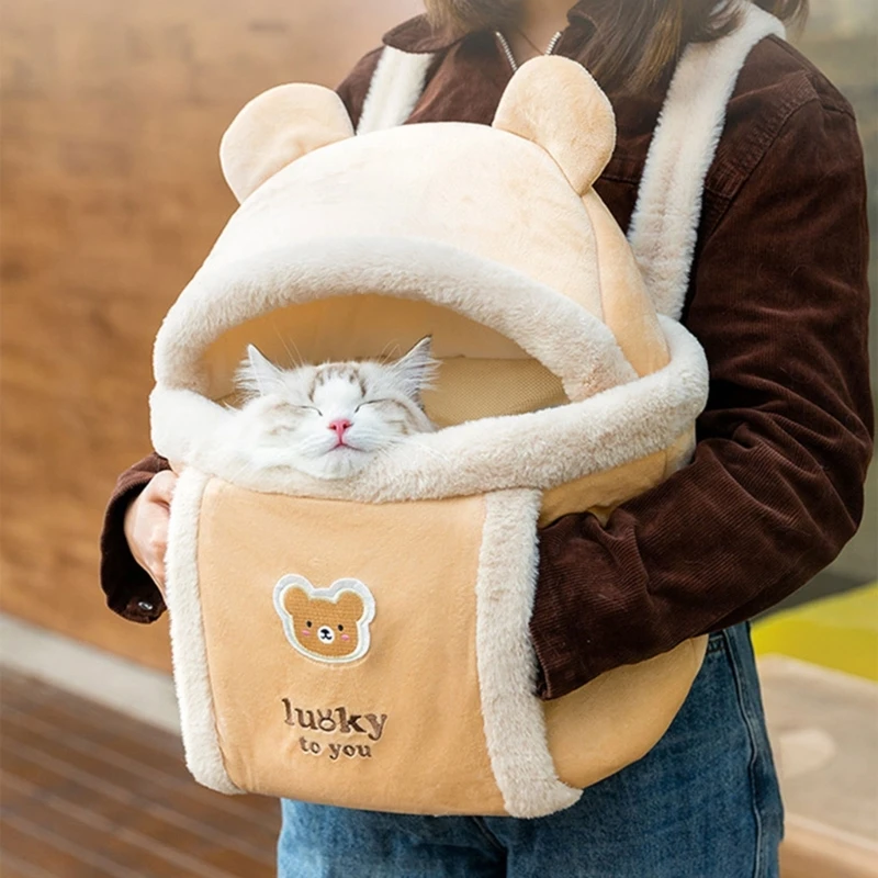 Plush Backpack for Small Cats Dogs Carriers Bag Portable Outdoor Travel Winter Kitten Warm Walking