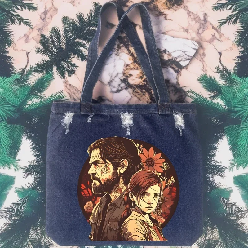 

The Last of Us Ellie Fireflies Unisex Denim Tote Handbags Large Capacity Lightweight Satchel Travel Shopping Underarm Bags
