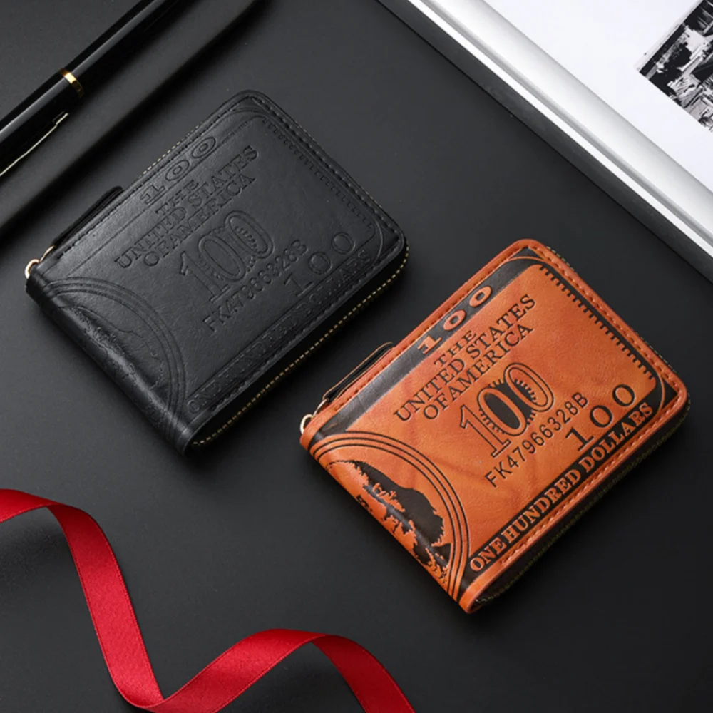 Us Dollar Pattern Wallet High-Quality Coin Purse Pu Leather Card Holder Lightweight Zipper Wallet For Fashionable Men Card Coin