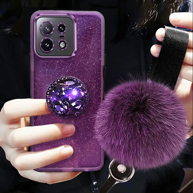 

Edge50PRO Case Luxury Diamond Holder Cover For Motorola Edge 50 Pro 40 NEO Ultra Fusion G35 G85 G34 Case With Fur ball Lanyard
