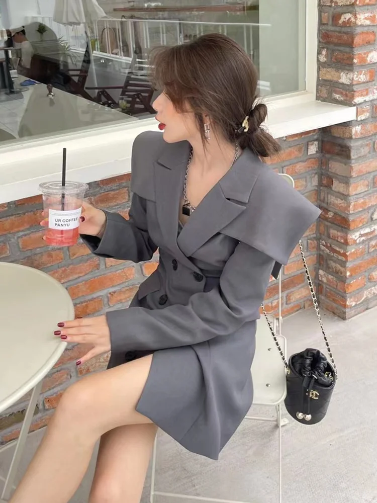 BZVW Office Lady Fashion Blazer Dress For Women\'s Designer Temperament Double Breasted Female Dresses 2023 New Trend 25X01649