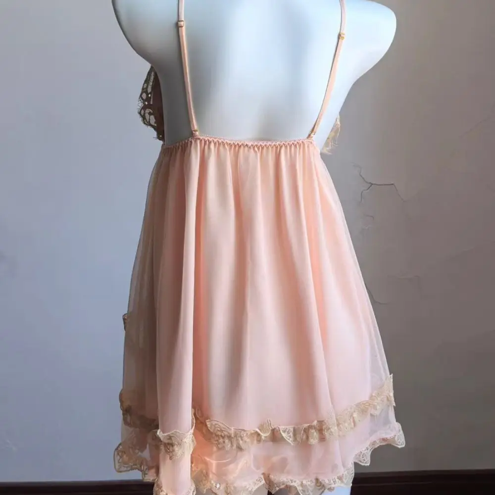 

Lace Bowknot Women's Pajama Dress Flower Sleeveless Suspender Nightdress Ruffle Homewear Sling Nightgown with Pads Female