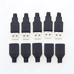 10pcs Type A Male Female USB 4 Pin Plug Socket Connector With Black Plastic Cover Type-A DIY Kits