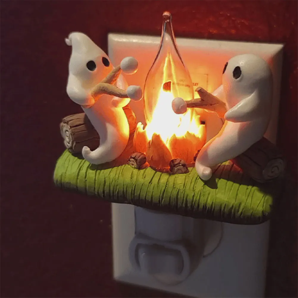 Ghost Campfire Flickering Plug in Night Light Halloween Ghost Pumpkin Night Light Halloween Decoration for Boys/Girls