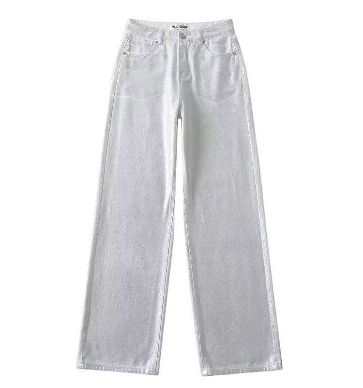 

High Waist Floor-Length Metal Embellied Slim Fit Casual High-End Crt Women's Jeans 2023 New Sle Versatile Wide Leg