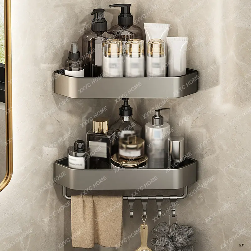 Wall Mounted No Drill Space Aluminum Corner Shelf Multilayer Shower Organizer Storage Rack Shampoo Holder