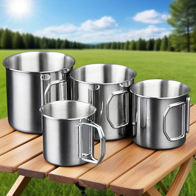 250-700ML Tragbarer Wasserbecher mit faltbarem Griff Edelstahl-Wasserbecher Outdoor Camping Reisebecher Milchtee Trinkbecher