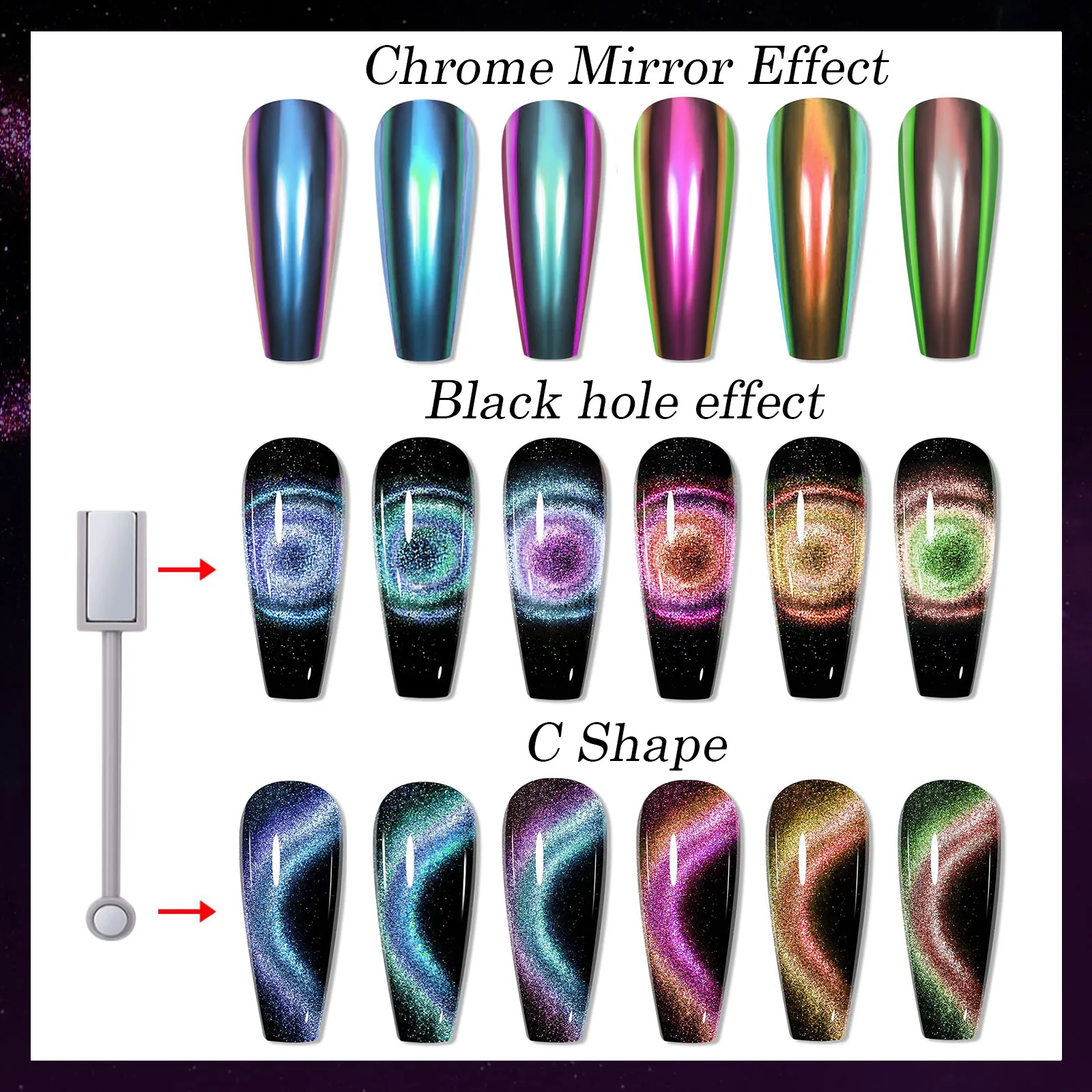 Chameleon Magnetic Powder Glitter Dust Cat Eye Nail Art Decor Pigment Shiny Holographic DIY Pigments Polish Chrome Mirror Effect