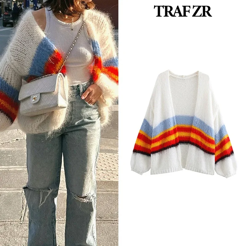 

TRAF ZR Loose Cardigan Femmes New Knitwear Outwear Elegant Women Cardigans Y2k Vintage Top New in Coats Long Sleeve Sweaters