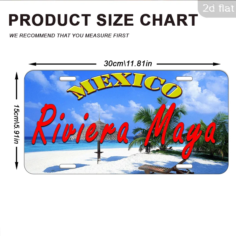 لافتة معدنية مسطحة ثنائية الأبعاد، عتيقة للمكسيك ريفييرا مايا - ملصق شاطئ ساحلي كبير مقاس 6 × 12 بوصة - مياه فيروزية وكنكون