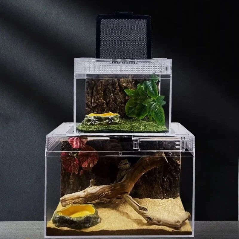 Amphibious Reptile Breeding Box Hermit Crab Lizard Scorpion Terrarium Snake Transparent Escape-proof Reptile Box Small Pet view 4