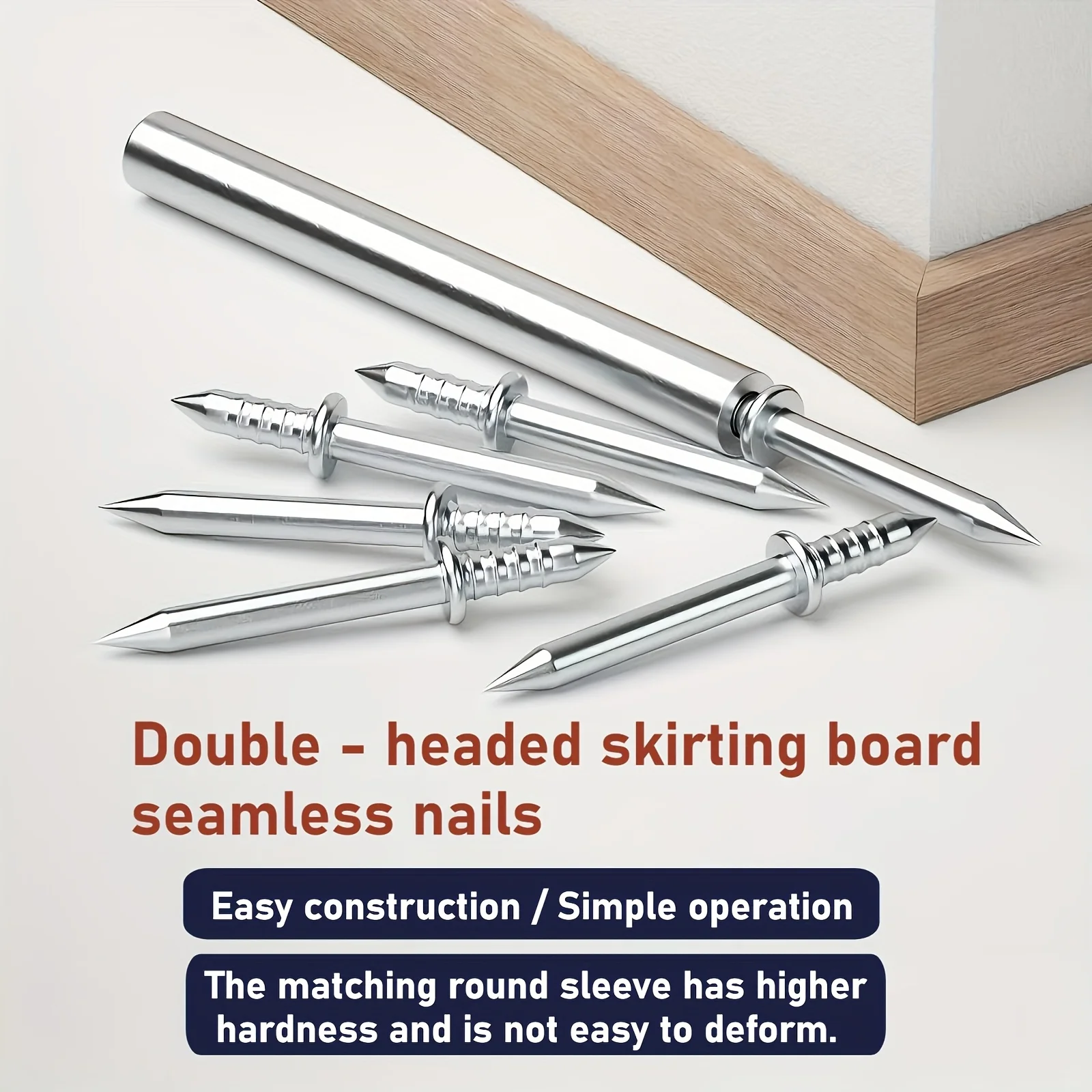 400pcs Double-ended Seamless Baseboard Nail, Galvanized Invisible Two-Way Fixing Nail, for Baseboard and Wood Trim Installation