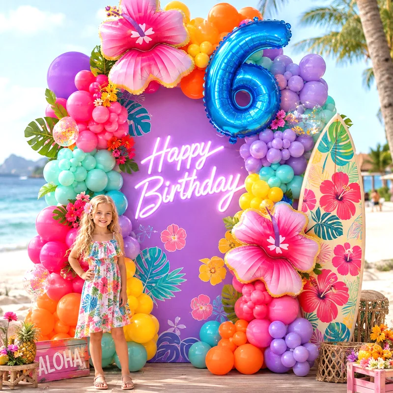Kit d'arche de guirlande de ballons tropicaux cousus, décoration de fête hawaïenne d'été sur la plage pour enfants, fournitures pour célébration d'anniversaire