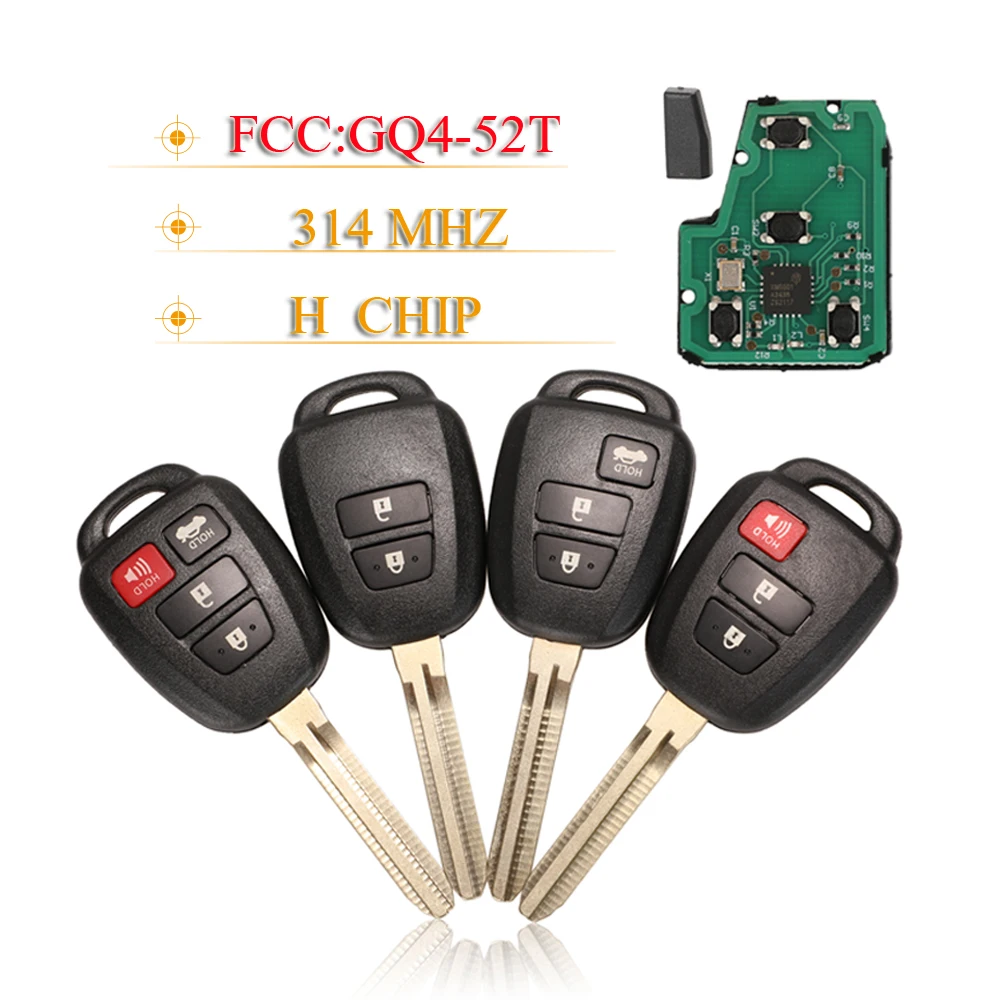 jingyuqin 2/3/4 Buttons Remote Car Key Fob 314MHz H Chip GQ4-52T For Toyota RAV4 Highlander Sequoia Tundra Tacoma TOY43 Blade